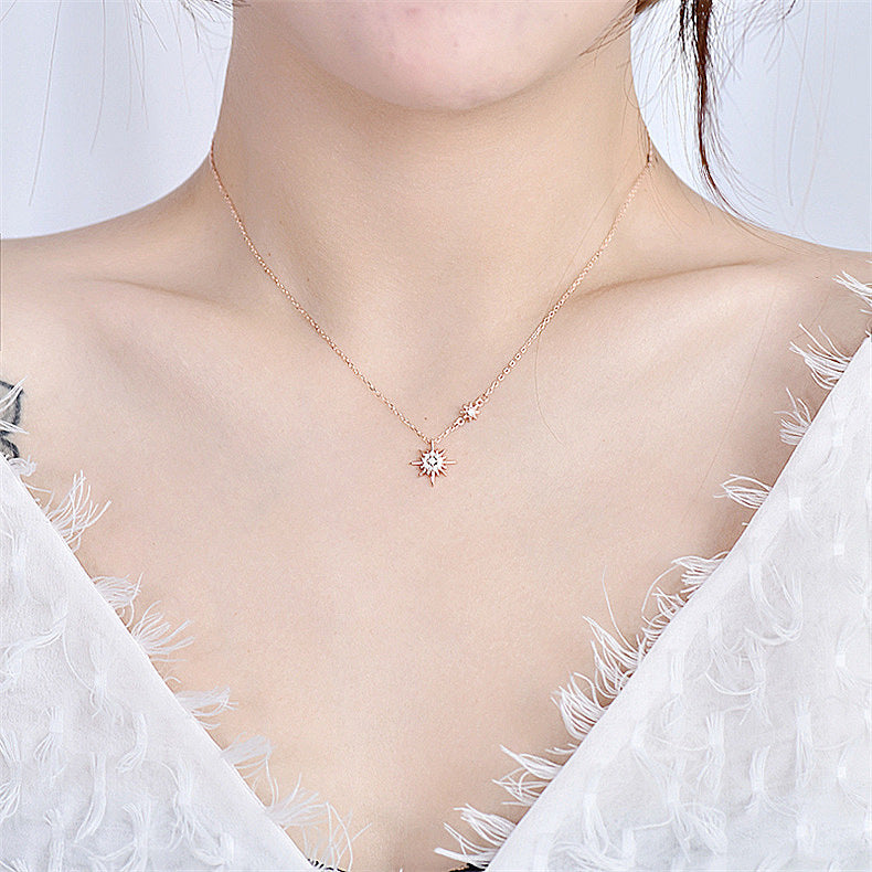 S925 Sterling Silver Sun Necklace for Women, Summer Unique Design Starlight Pendant Accessories, Internet Celebrity Same Style Accessories