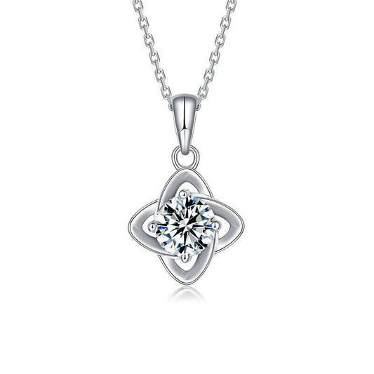 Mossianite Four-leaf Clover Necklace, Women's Korean Style New 925 Pure Silver Pendant Imitation Diamond Collar Jewelry