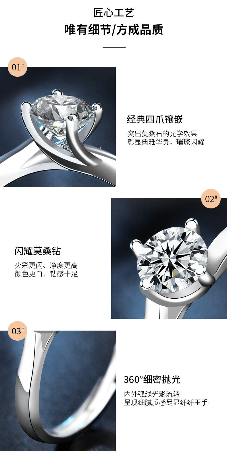 925 Silver Women's Twist Arm Moissanite Ring, 1 Carat Adjustable Women's Ring