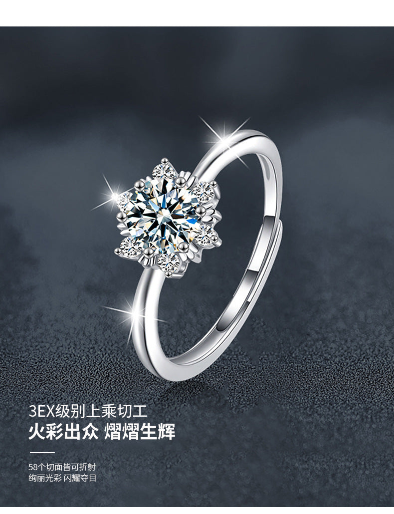 莫桑钻S925纯银雪花戒指女小众气质轻奢高级设计感指环跨境饰品