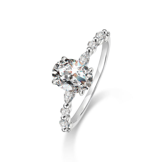 925 Sterling Silver Oval Ring Moissanite Women's Engagement Ring Empty Setting European and American Style Cross-border Jewelry