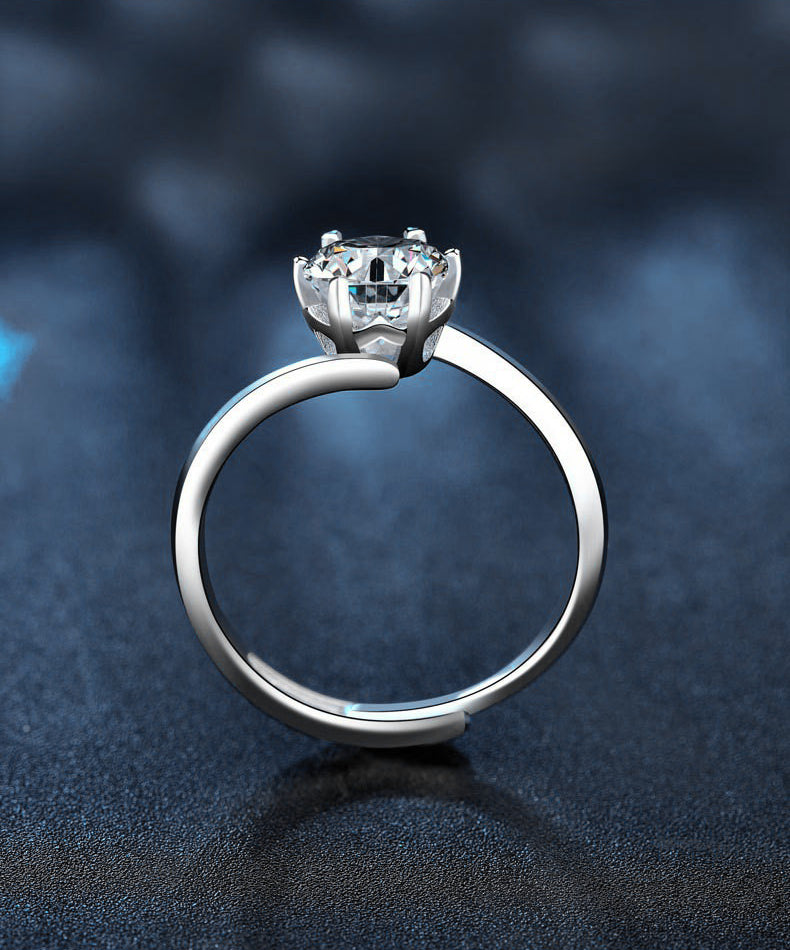 925 Silver Twisted Arm Six-Prong Moissanite Ring, Ins Style Open Ring, Women's Wedding Jewelry, Cross-border E-commerce