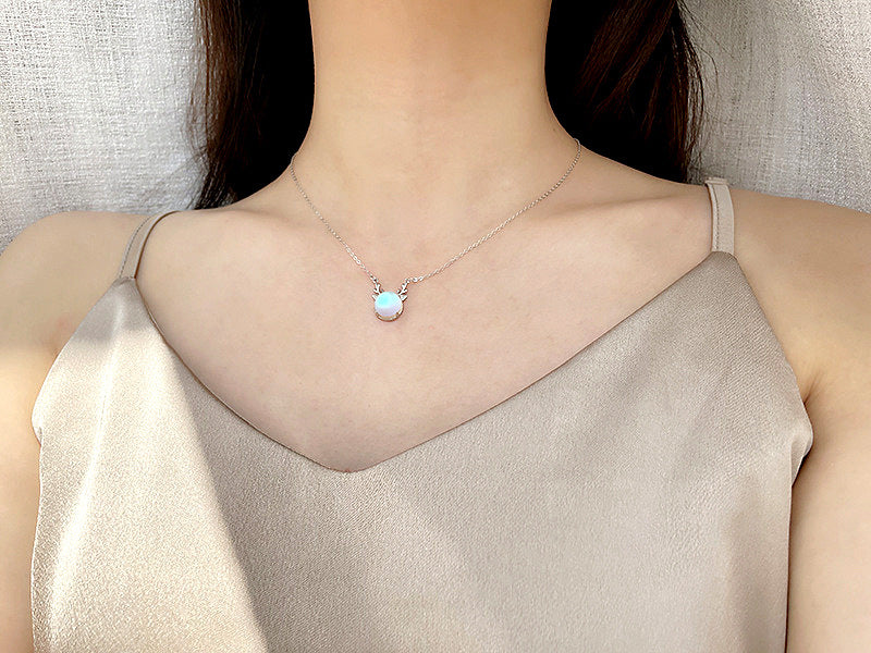Original Moonstone Necklace for Women, 925 Sterling Silver, "Deer are with You All the Way", New Christmas Forest Series Elk Necklace Jewelry, Ins style