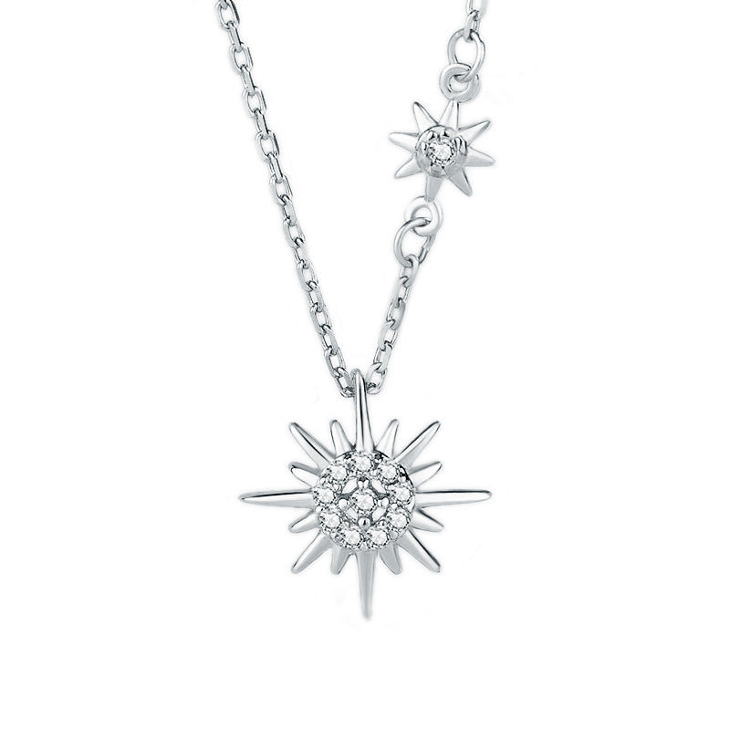 S925 Sterling Silver Sun Necklace for Women, Summer Unique Design Starlight Pendant Accessories, Internet Celebrity Same Style Accessories