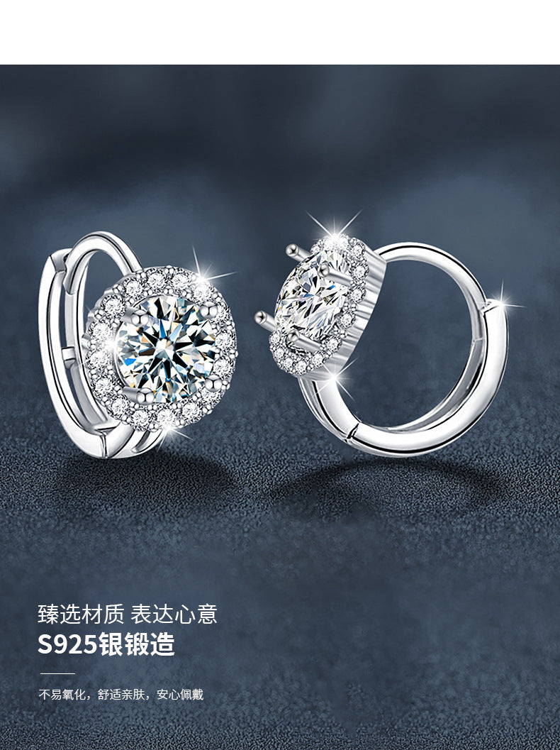 S925 Silver Moissanite Sunflower Earrings Autumn/Winter High-End Ear Clips Personalized Fashion Earrings