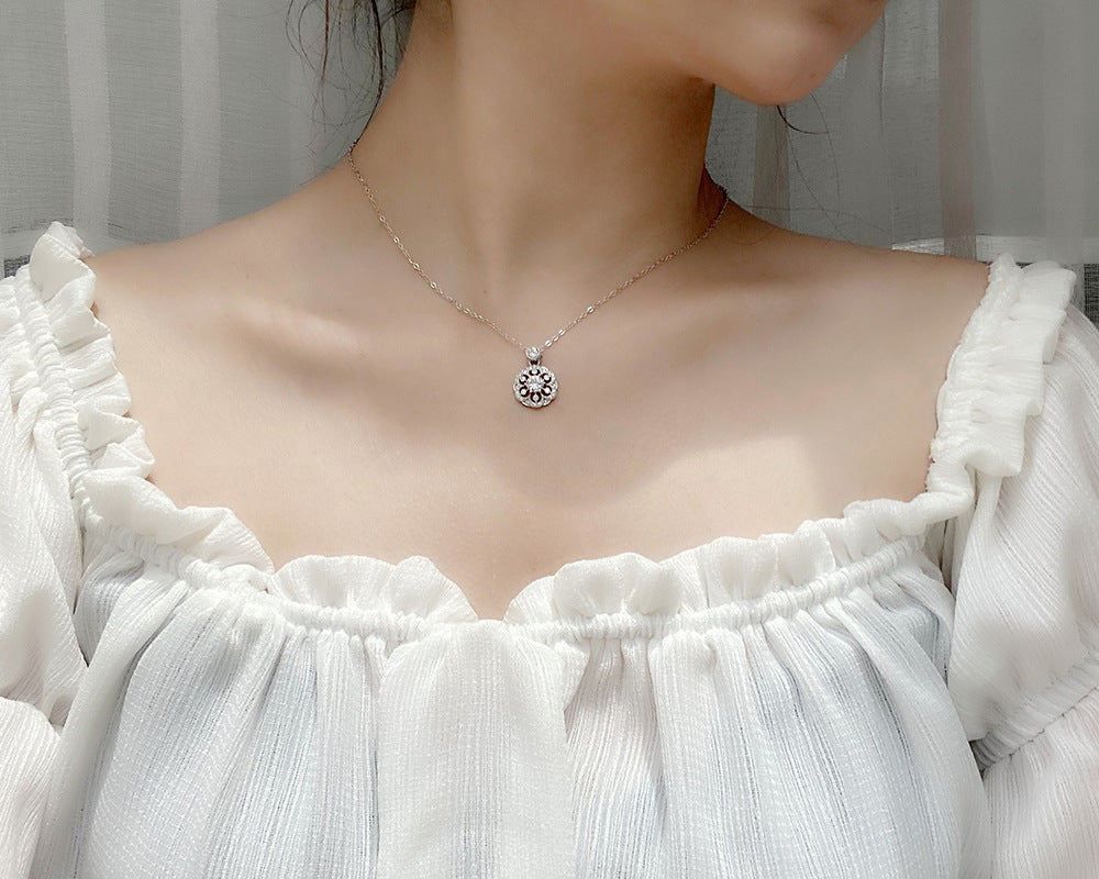 Original Design Cherry Blossom Necklace for Women, 925 Pure Silver Moissanite, Unique Chinese Style Collar Pendant, Versatile Jewelry