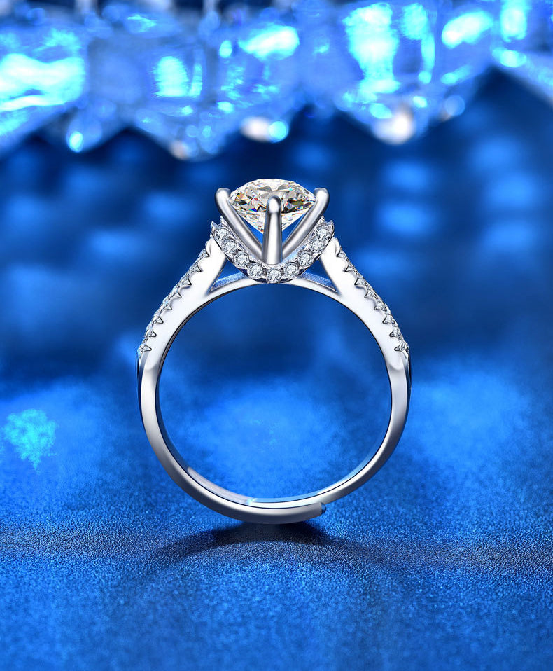 925 Silver Moissanite Ring Starry Night Double Row Ring Finger Diamond Simple Personalized Open Couple Gift