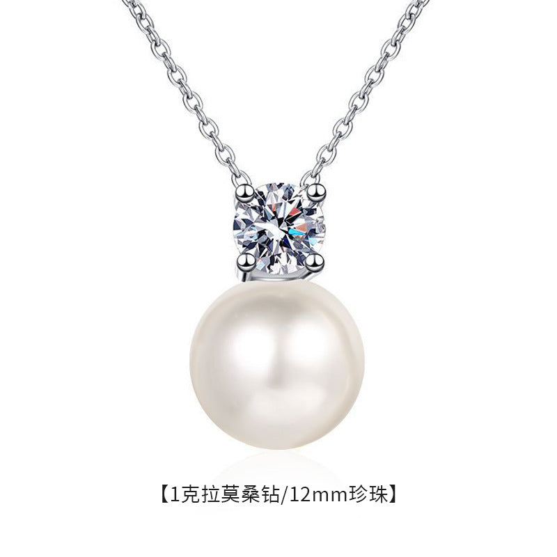 S925 Sterling Silver Pearl Necklace, Luxurious Moissanite Necklace, Versatile High-end Sweater Chain, Unique Collar Jewelry