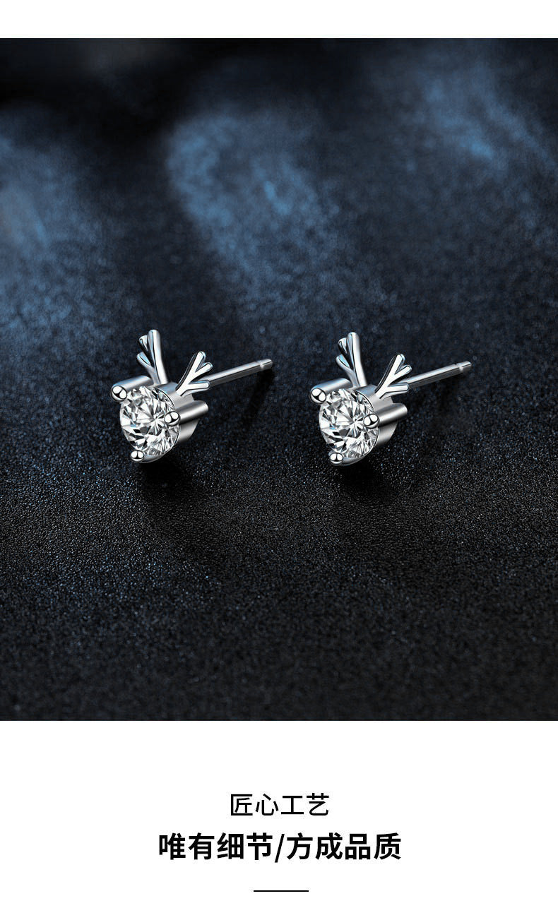 Moissanite Christmas earring wholesale 925 pure silver reindeer earring accessories, stylish and cute ear jewelry for Instagram