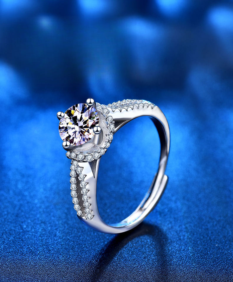 925 Silver Moissanite Ring Starry Night Double Row Ring Finger Diamond Simple Personalized Open Couple Gift