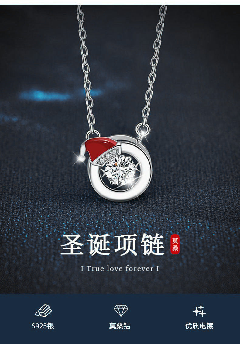Delicate Christmas Necklace for Women, 925 Pure Silver, Colorfast, Moissanite Collar, Unique Collar Chain, European and American Accessories, Ins Gift