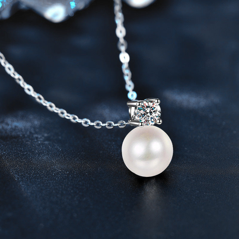 S925 Sterling Silver Pearl Necklace, Luxurious Moissanite Necklace, Versatile High-end Sweater Chain, Unique Collar Jewelry