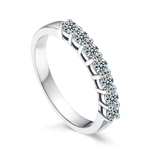 S925 Sterling Silver Moissanite Ring, Diamond Closed Ring, Seven Princess Moissanite Ring, Tail Ring