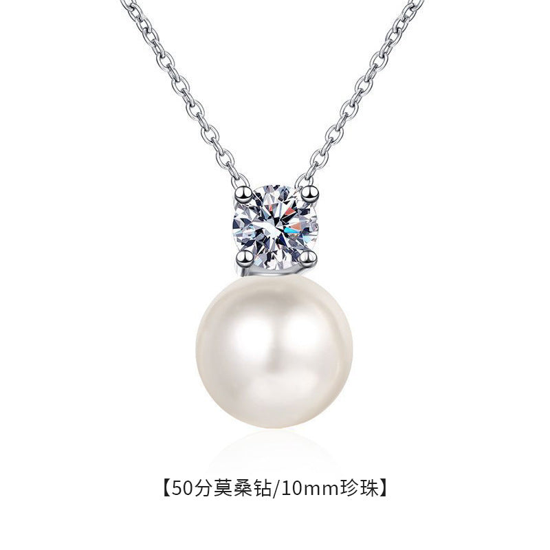 S925 Sterling Silver Pearl Necklace, Luxurious Moissanite Necklace, Versatile High-end Sweater Chain, Unique Collar Jewelry