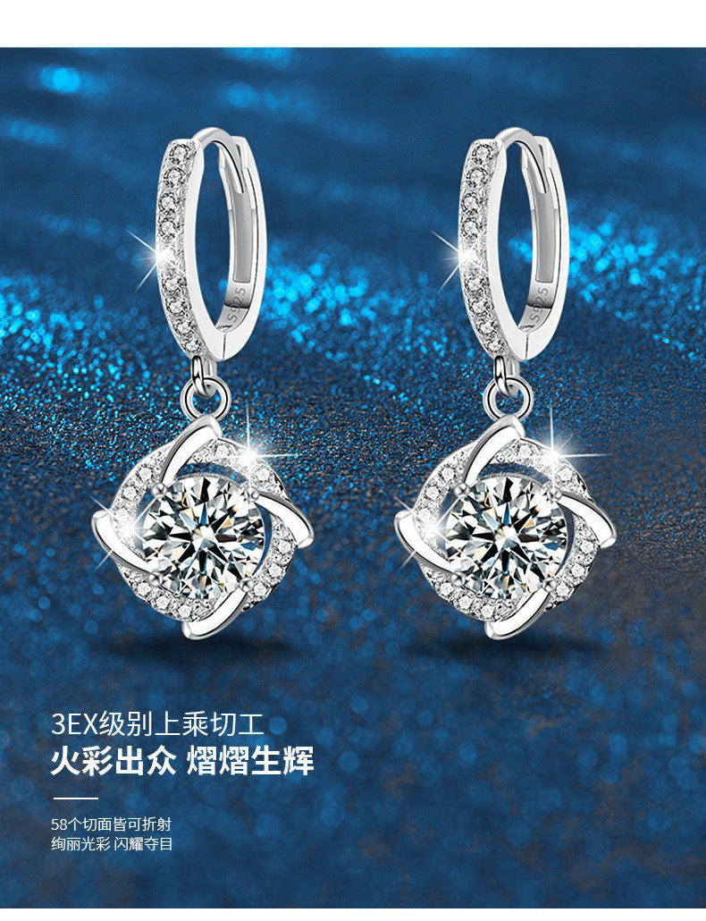 Mossianite Earrings Windmill Earring Clips 925 Pure Silver Earrings Versatile Luxury High-end Foreign Trade Earrings Studs