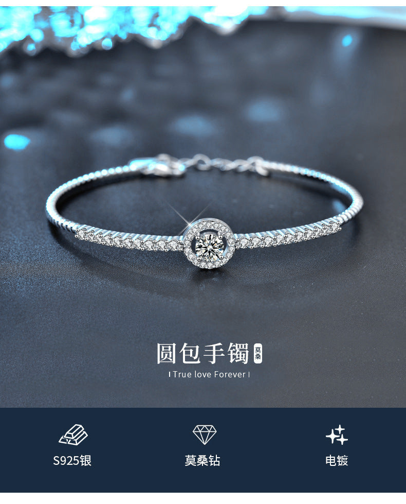 Moissanite 925 silver bracelet, girls' high-end bracelet, open silver bracelet, silver ring, Goddess Day gift accessory