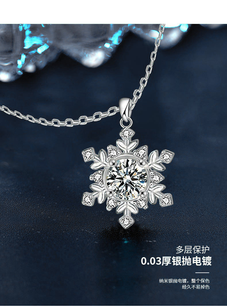 Original 925 Sterling Silver Snowflake Necklace, Universal Women's High-end Moissanite Pendant Silver Jewelry Collar Chain Gift