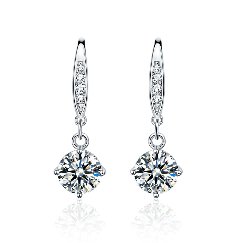 Wholesale 925 Sterling Silver Earrings Summer Moissanite Ear Hooks Korean Dongdaemun Temperament Simple Earrings Ear Accessories