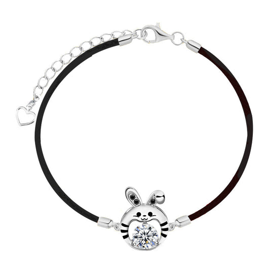 Moissanite Diamond Lucky Rabbit Couple Wristband 925 Pure Silver Bracelet High Version National Trend Zodiac Rabbit Year of Birth Ornament