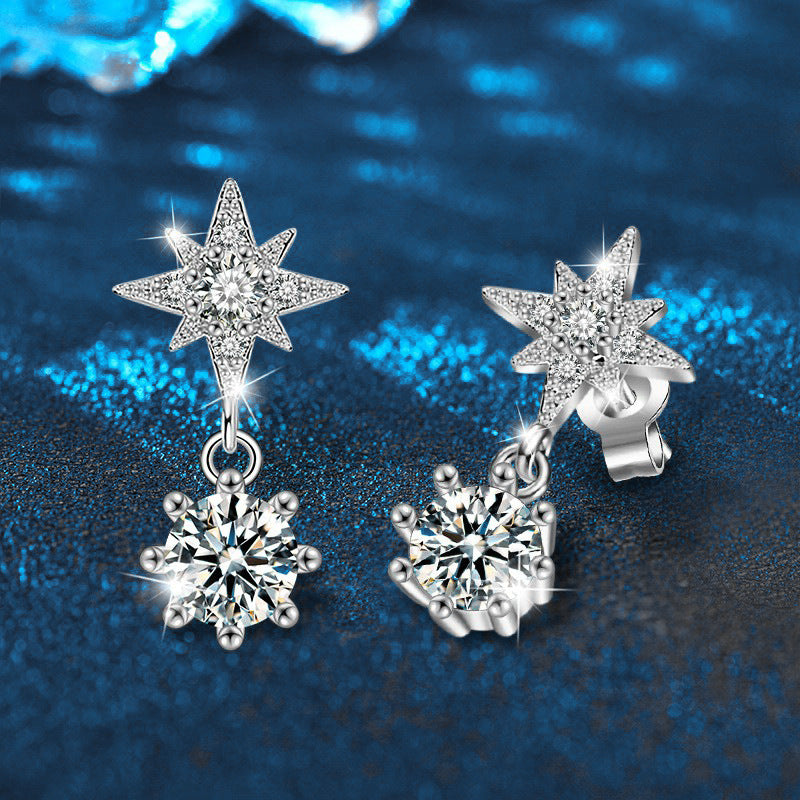 Moissanite Star of David Earrings S925 Sterling Silver Women's Minimalist High-End Tassel Silver Jewelry
