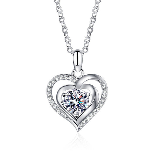 925 Silver Heart Necklace Silver Jewelry Moissanite Trendy Collarbone Pendant Birthday Gift for Girlfriend Accessories
