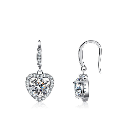 Euramerican Cross-border Jewelry 925 Pure Silver Heart Earrings with Moissanite Inlay, DIY Accessories
