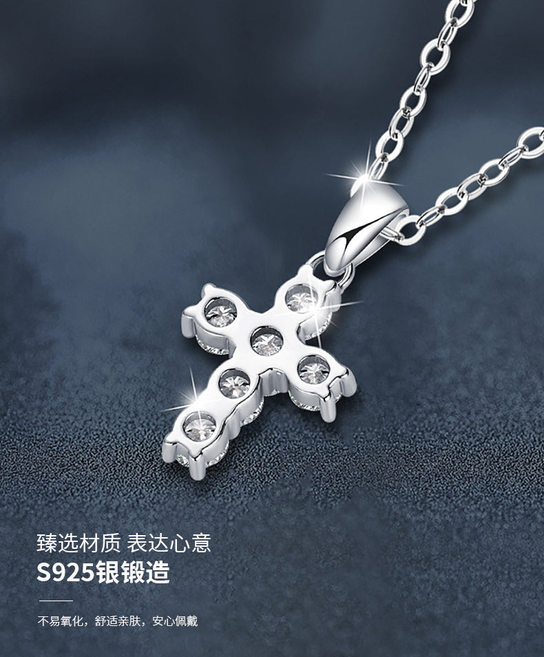 Moissanite Diamond Cross Pendant Necklace 925 Sterling Silver Designed Niche High-End Jewelry Cross-Border Wholesale