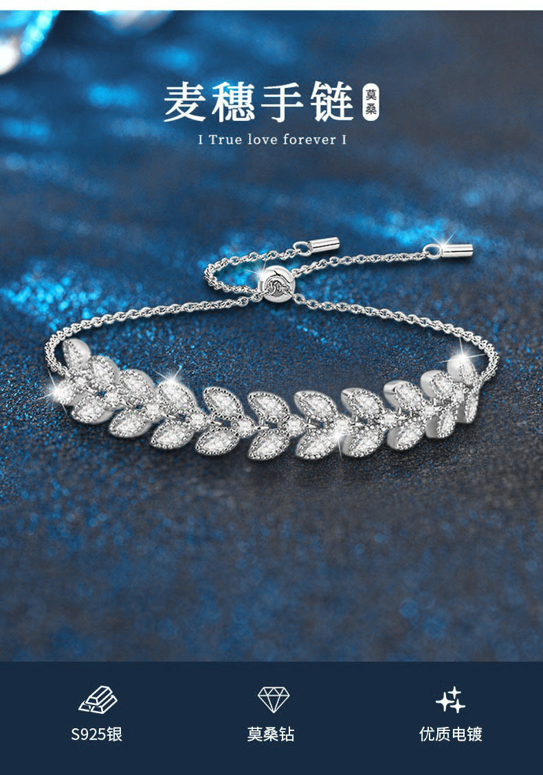 925 Silver Jewelry Wheat Chain Luxury Trendy Moissanite Adjustable Jewelry Bestseller