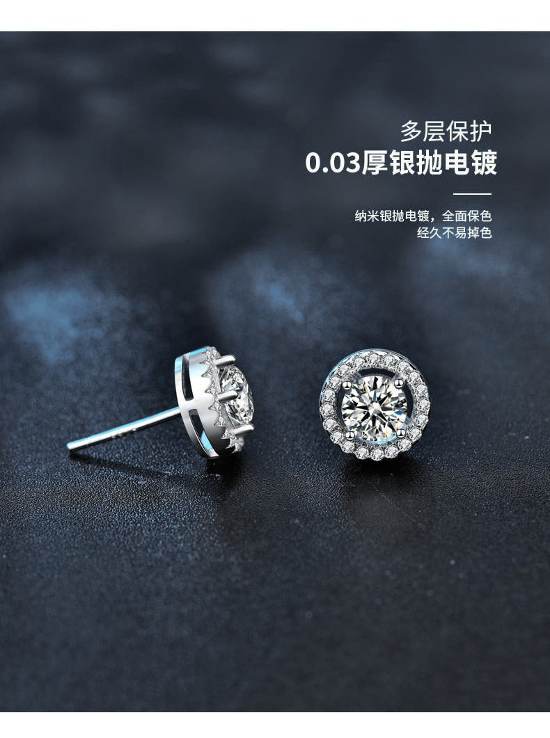 韩国气质简约925银耳钉女生甜美时尚圆包莫桑石耳环圆脸显瘦耳饰