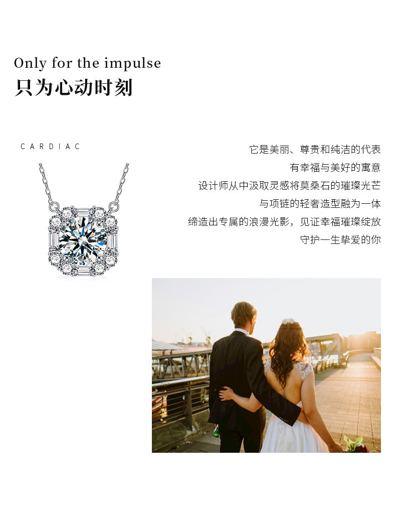 S925 Sterling Silver Sugar Cube Necklace, Designer Moissanite Pendant, Autumn/Winter Jewelry, Cross-border European and American Fashion Clavicle Chain