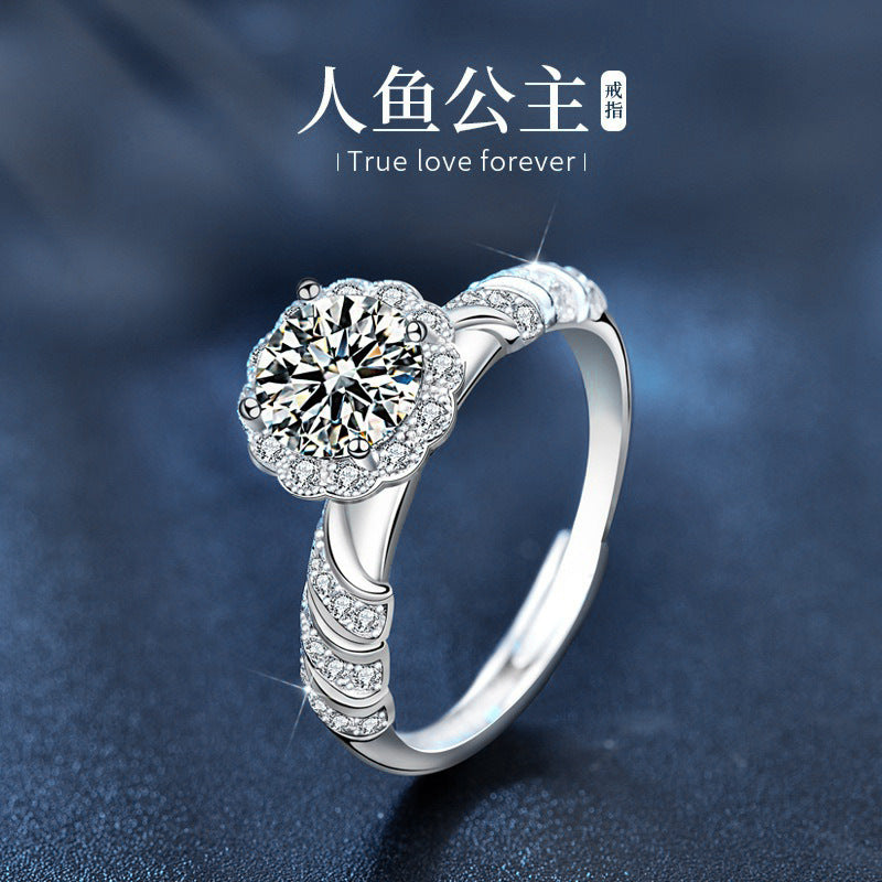 Original 925 Sterling Silver Ring, Moissanite Mermaid Princess Open Ring, Unique Couple Ring, 1 Carat Unique Jewelry