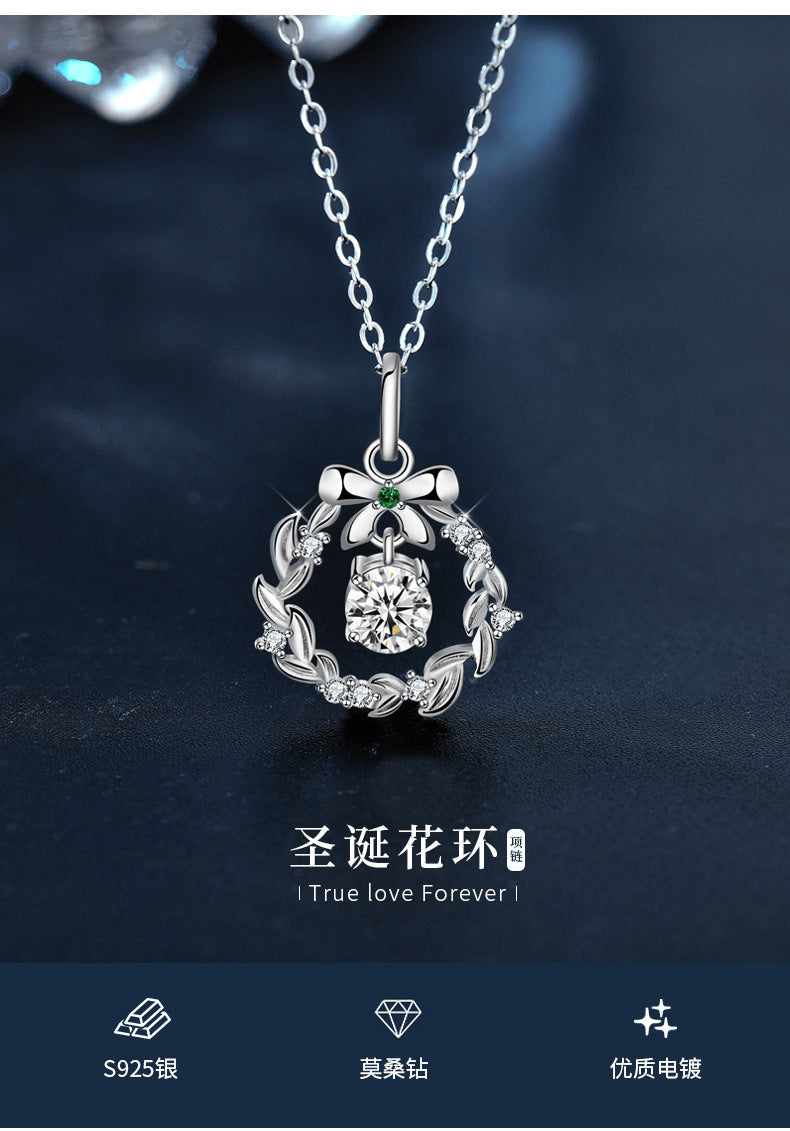 Original Necklace Garland Christmas Moissanite Jewelry Wholesale 925 Sterling Silver Bow Pendant Ins Valentine's Day Gift