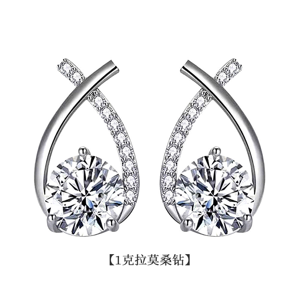 Moissanite 925 Sterling Silver Earrings Wholesale for Girls, Trendy Fish Tail Cross Earrings, Versatile Earrings with Certificate