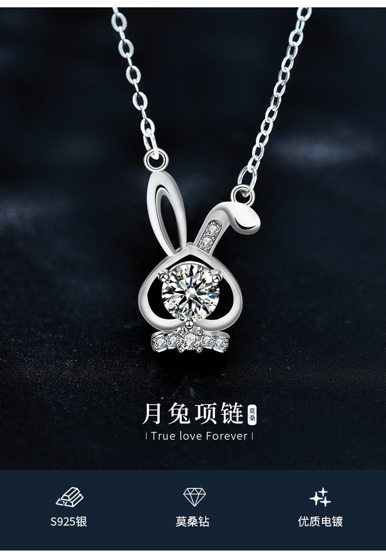 Original Mozambique Stone Rabbit 925 Pure Silver Necklace, Girls' Ins Unique Collar Pendant Jewelry, Sophisticated Style