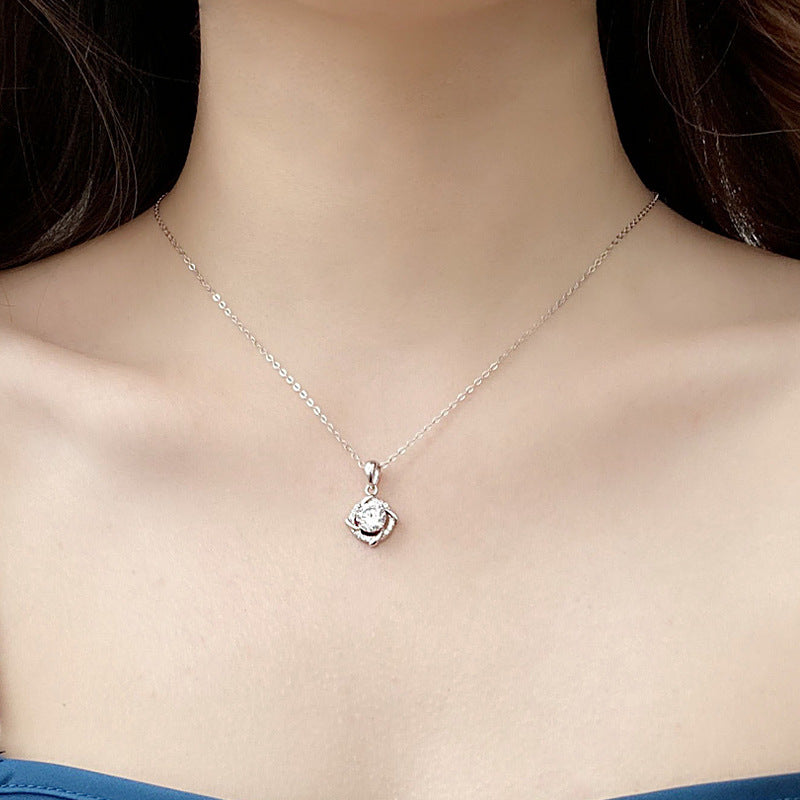 925 Sterling Silver Windmill Necklace for Women, Korean New Gem Moissanite Pendant, Temperament Clavicle Necklace Accessories