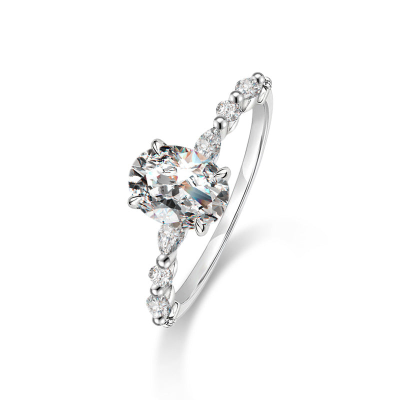 925 Sterling Silver Oval Ring Moissanite Women's Engagement Ring Empty Setting European and American Style Cross-border Jewelry