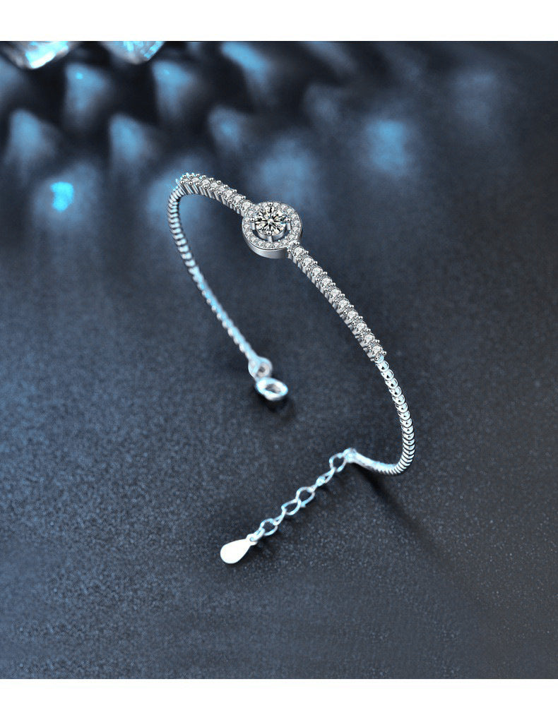 Moissanite 925 silver bracelet, girls' high-end bracelet, open silver bracelet, silver ring, Goddess Day gift accessory