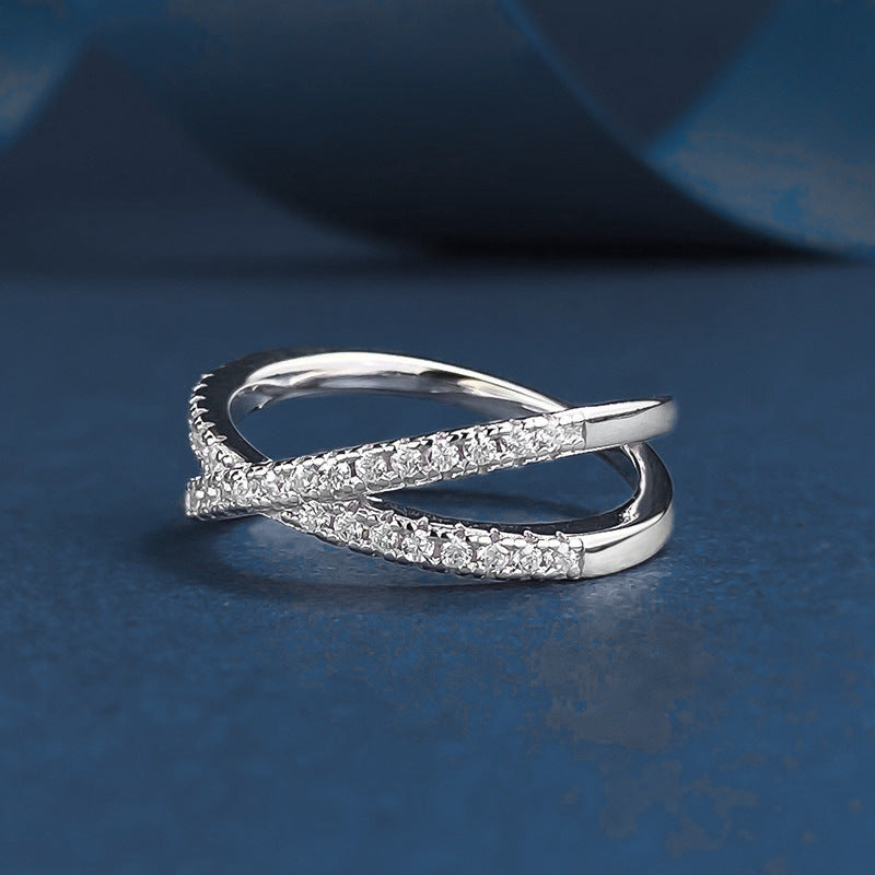 Mossianite ring, 925 silver, color-fast women's exclusive cross-shaped ring, fully set simulated diamond, cross-border jewelry wholesale