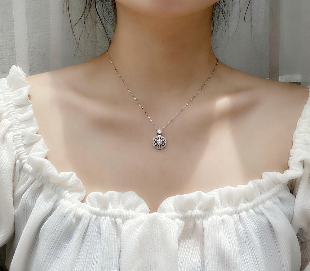 Original Design Cherry Blossom Necklace for Women, 925 Pure Silver Moissanite, Unique Chinese Style Collar Pendant, Versatile Jewelry