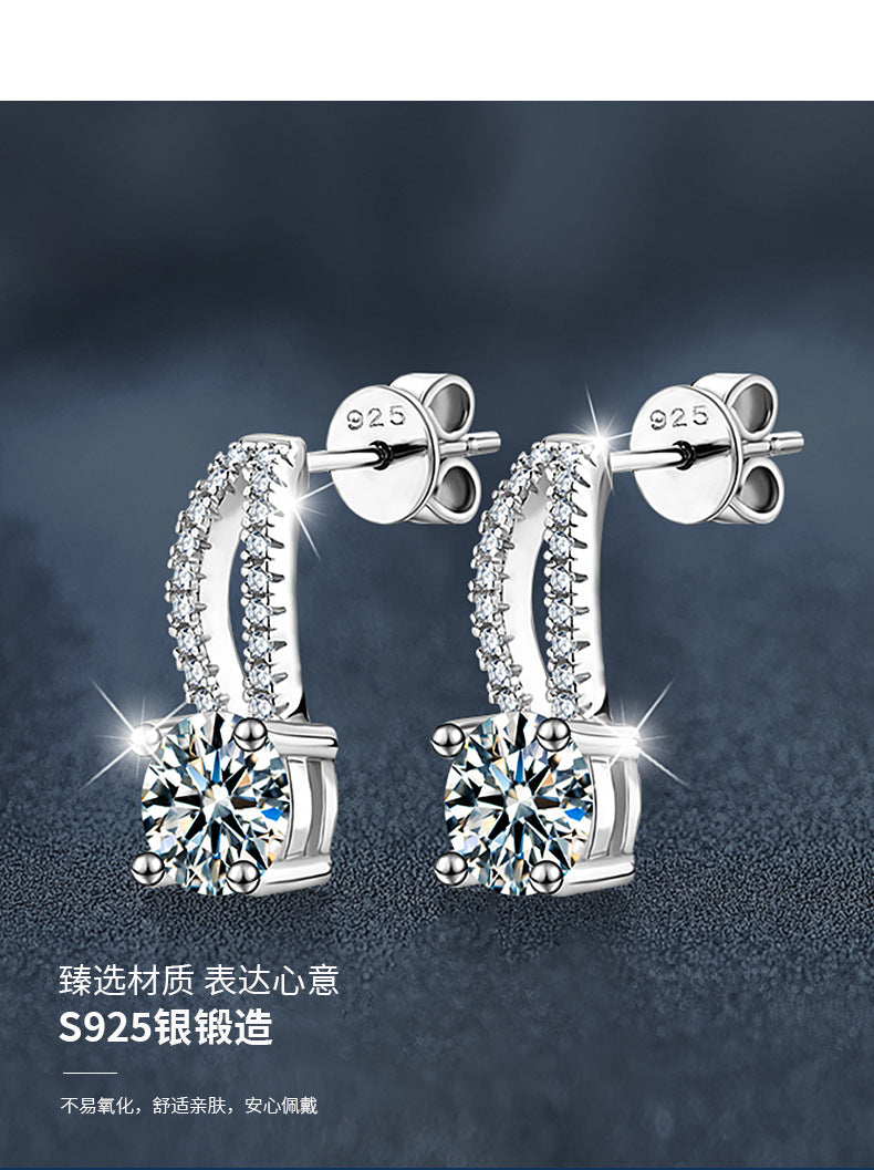 莫桑石耳钉925纯银高级感简约气质风四爪耳环小众设计感