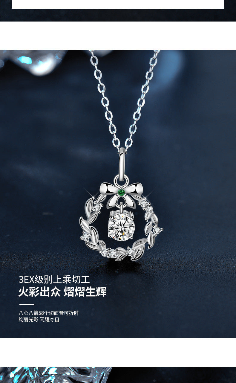 Original Necklace Garland Christmas Moissanite Jewelry Wholesale 925 Sterling Silver Bow Pendant Ins Valentine's Day Gift