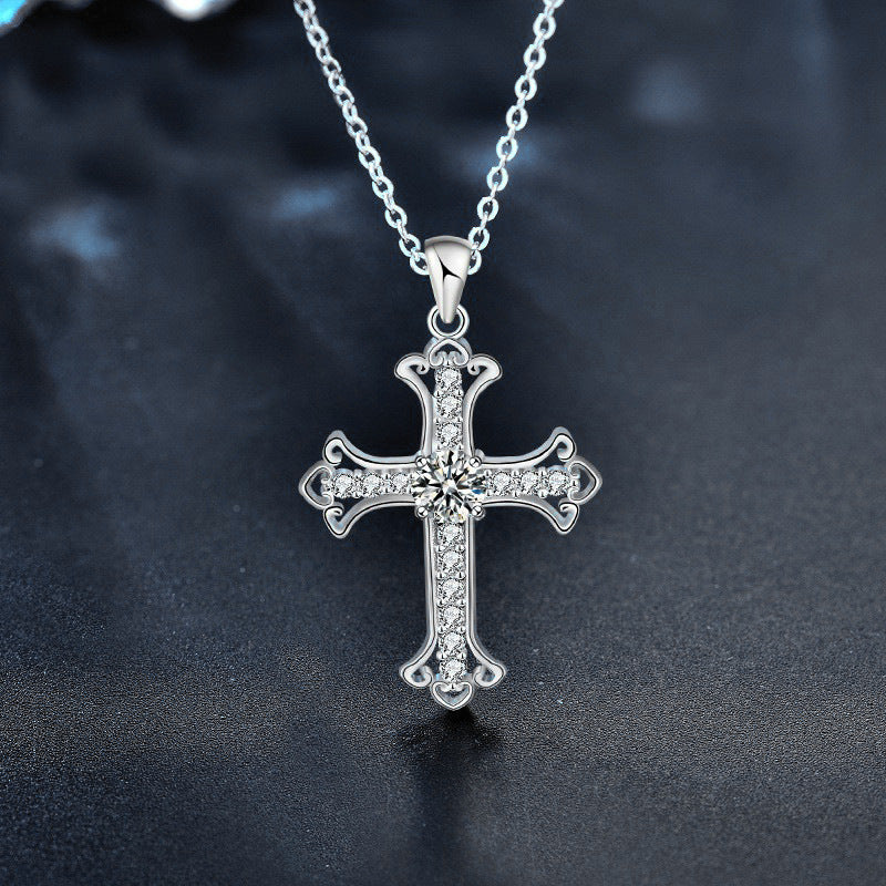 Original 925 Pure Silver Moissanite Necklace Jewelry for Women, Cross Pendant Wholesale, Simple Collar Chain