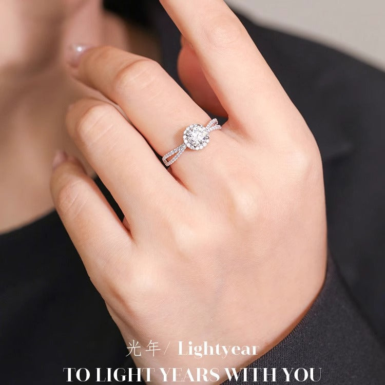 925 Silver Moissanite Ring Starry Night Double Row Ring Finger Diamond Simple Personalized Open Couple Gift