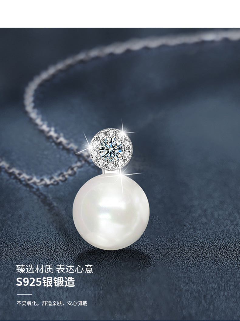 Moissanite Freshwater Pearl Necklace Non-Fading Women's Summer High-End 925 Sterling Silver Necklace Fashionable Versatile Pendant