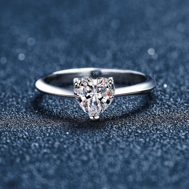 Moissanite Diamond Ring, 925 Sterling Silver Adjustable Women's Jewelry Heart Moissanite Ring Jewelry
