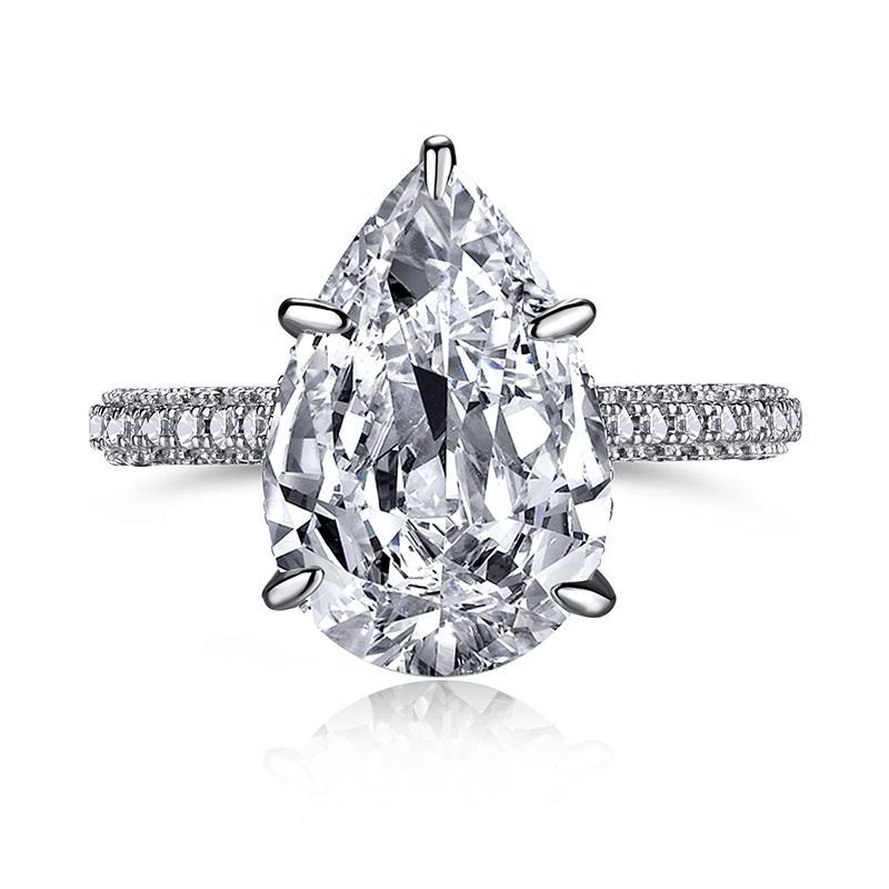 925 Sterling Silver Teardrop Tapered Zircon Ring Women's Exaggerated Personality Dove Egg Five-Claw Diamond Ring Platinum Cross-Border Jewelry