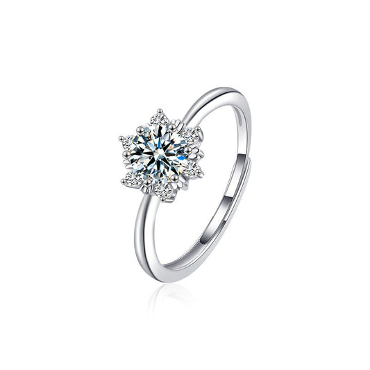 Moissanite Diamond S925 Sterling Silver Snowflake Ring, Women's Unique Style, Lightweight Luxury, High-end Design Ring, Cross-border Accessories