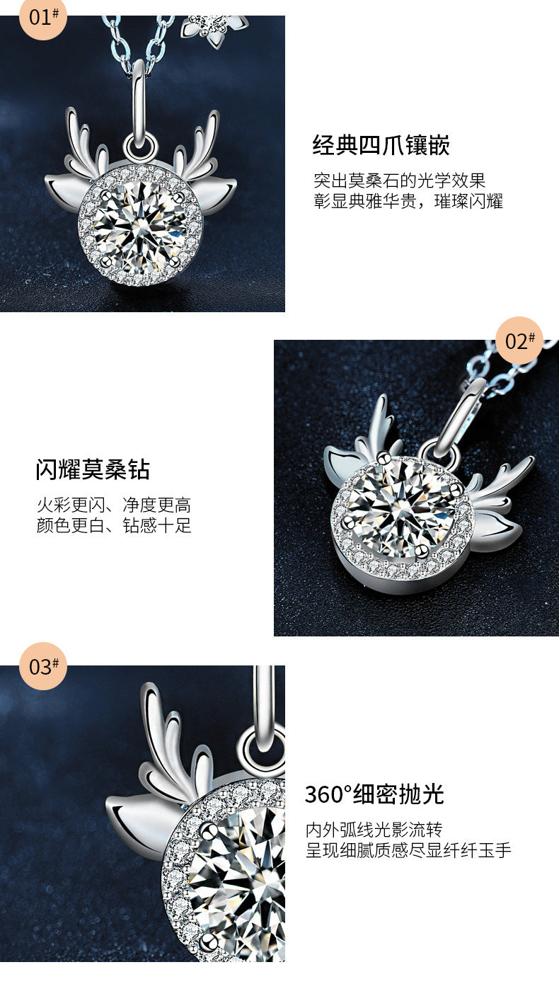 Original Moissanite 925 Sterling Silver "One Deer, You Are Here" Necklace, Exquisite Deer Pendant with Antlers, Cross-border Christmas Ornament