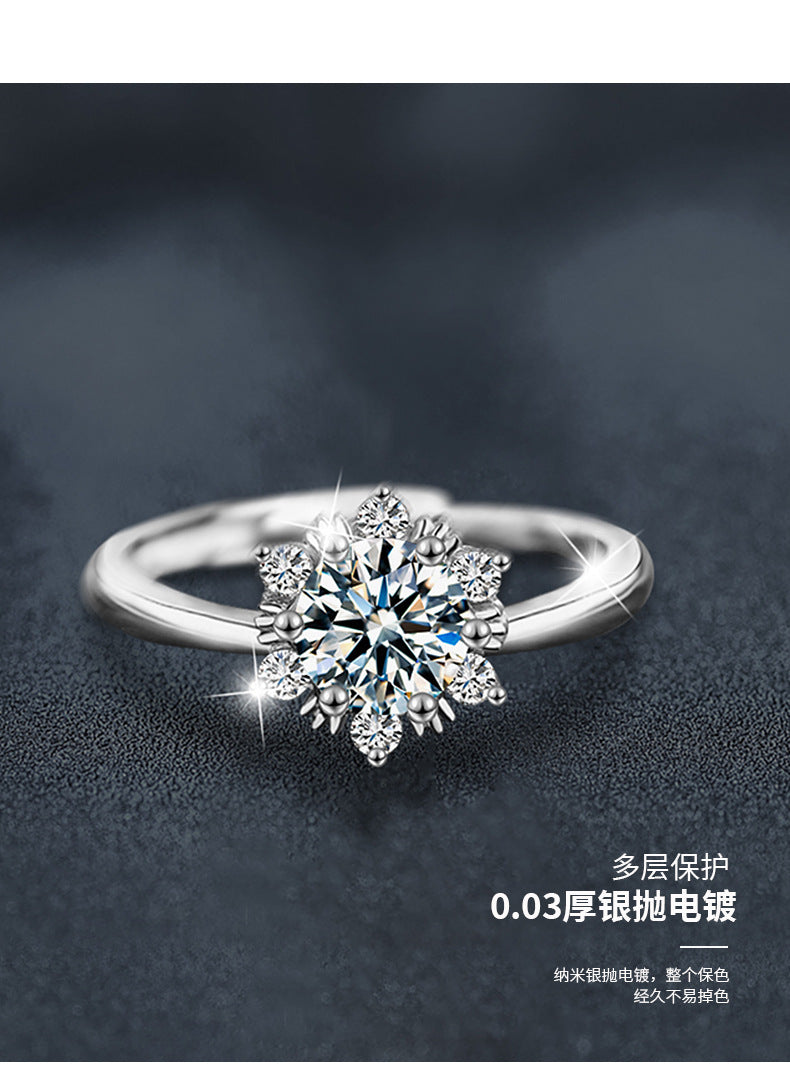 莫桑钻S925纯银雪花戒指女小众气质轻奢高级设计感指环跨境饰品