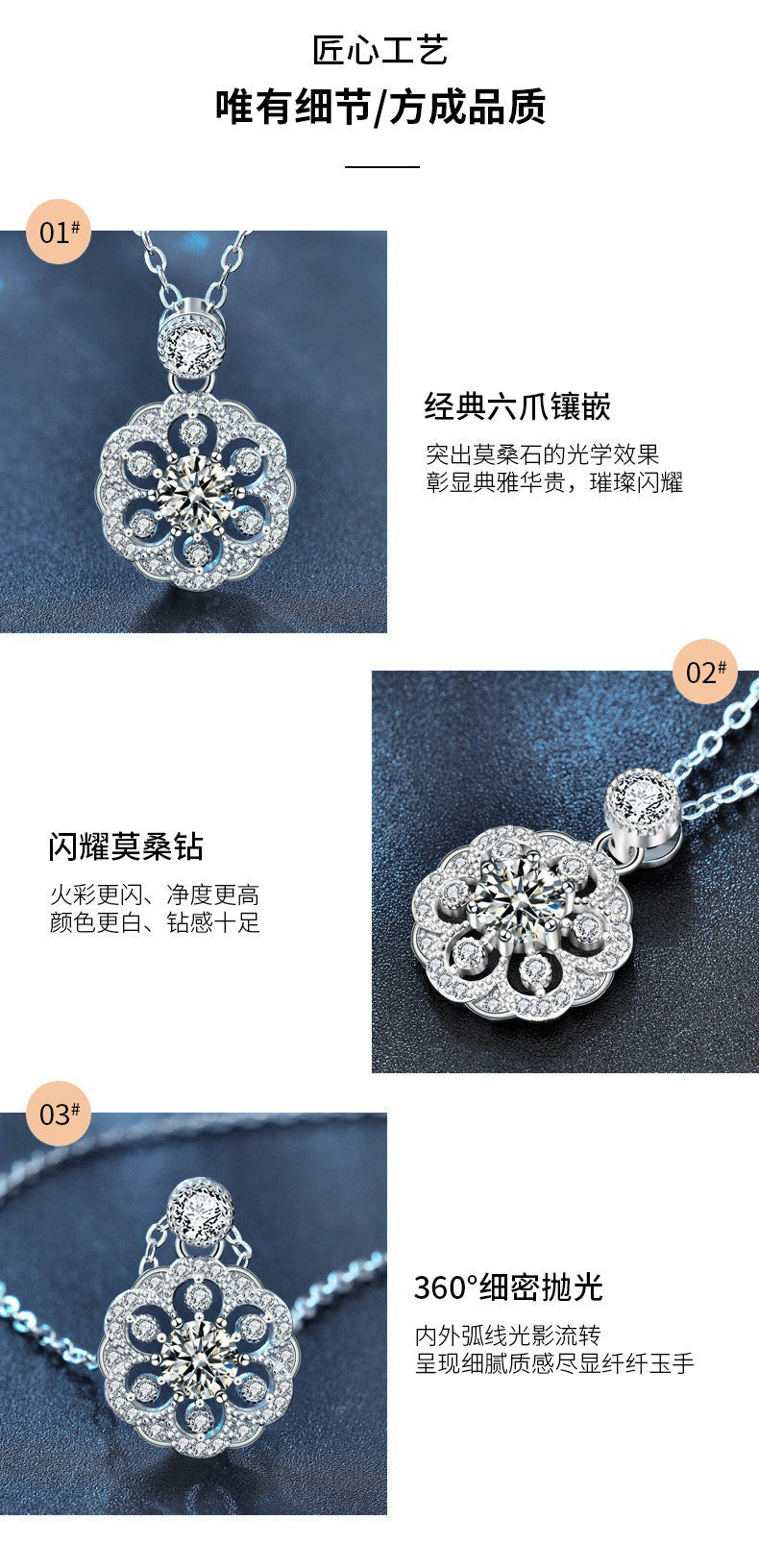 Original Design Cherry Blossom Necklace for Women, 925 Pure Silver Moissanite, Unique Chinese Style Collar Pendant, Versatile Jewelry